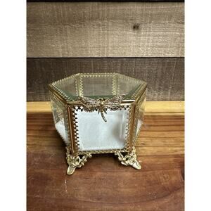 Rachel Ashwell Gold Glass Trinket Jewelry Box with Dragonfly